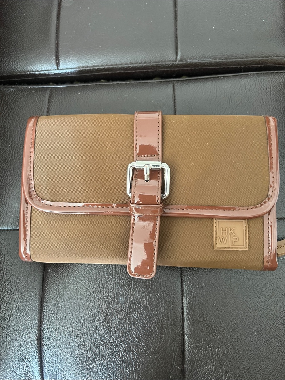 HKWP Brown Buckle Clutch Wallet with Gloss Trim